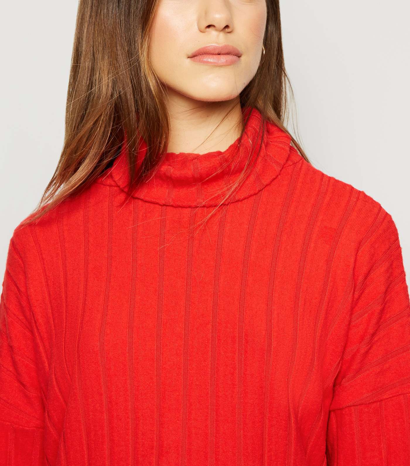 Petite Red Ribbed Roll Neck Jumper Image 5