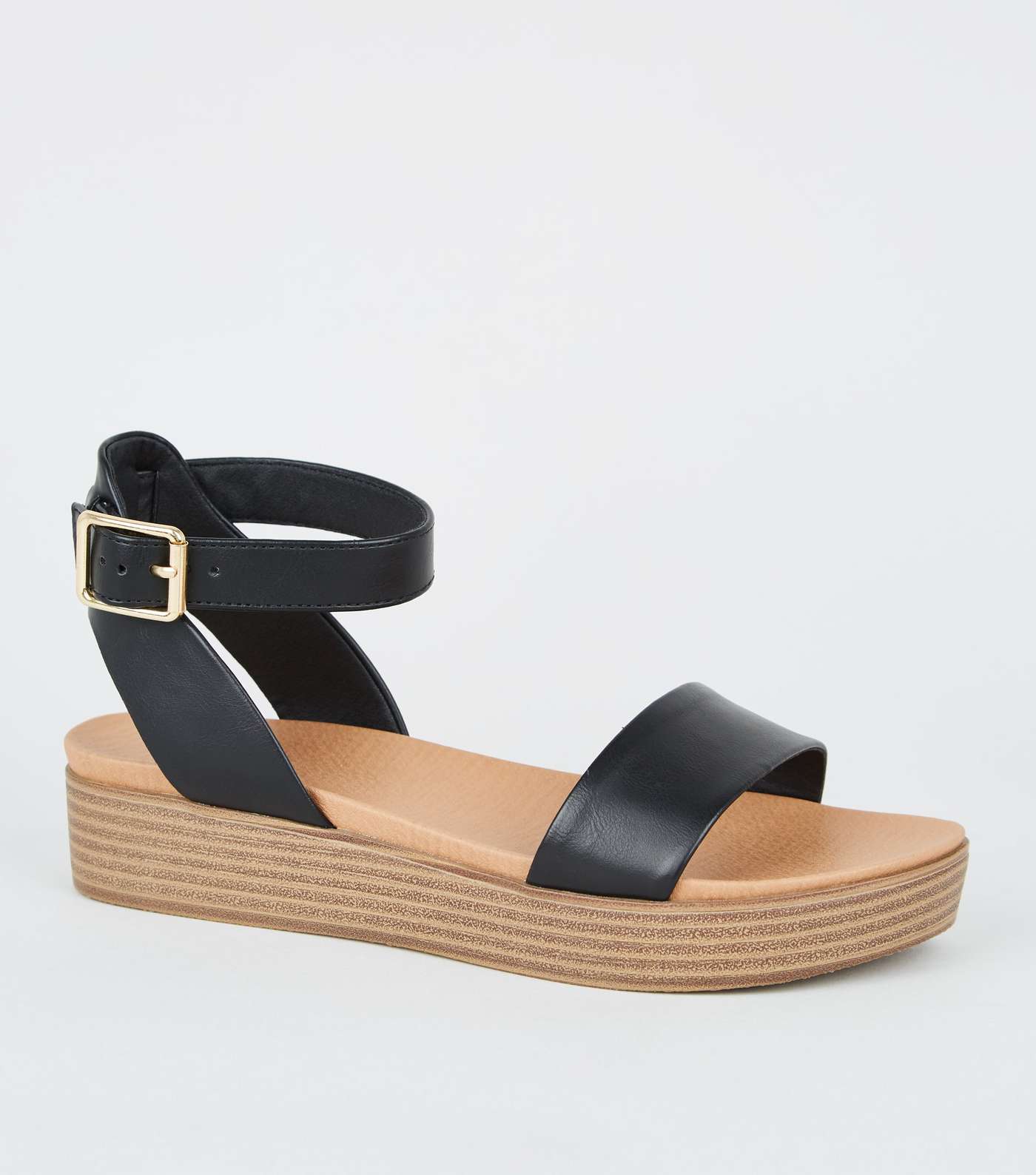Girls Black Leather-Look Footbed Flatform Sandals