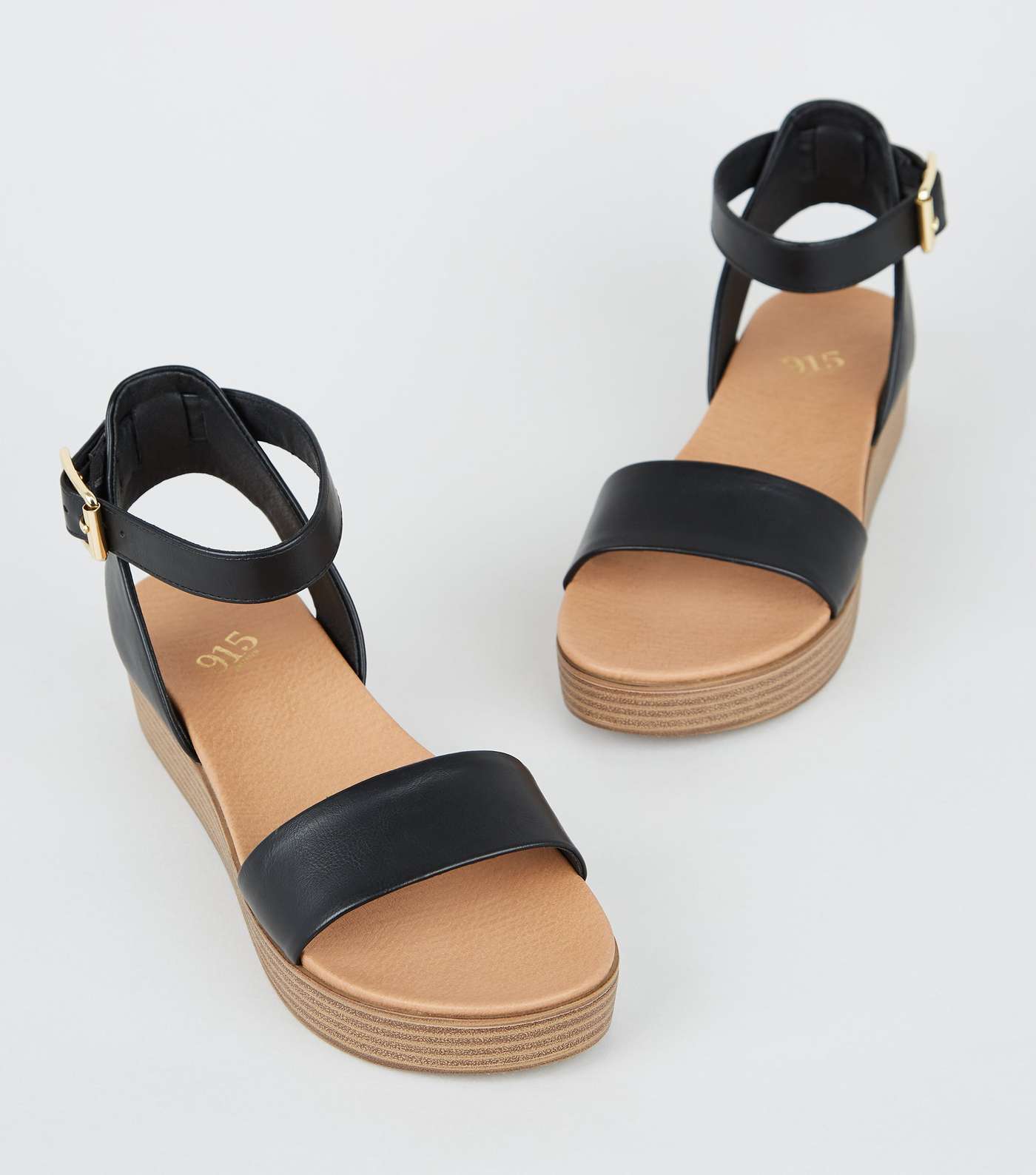 Girls Black Leather-Look Footbed Flatform Sandals Image 3