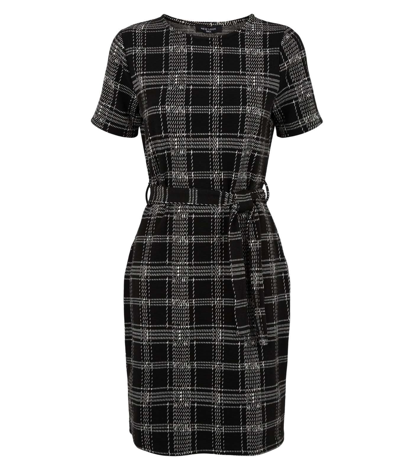Tall Black Check Belted Tunic Dress Image 4