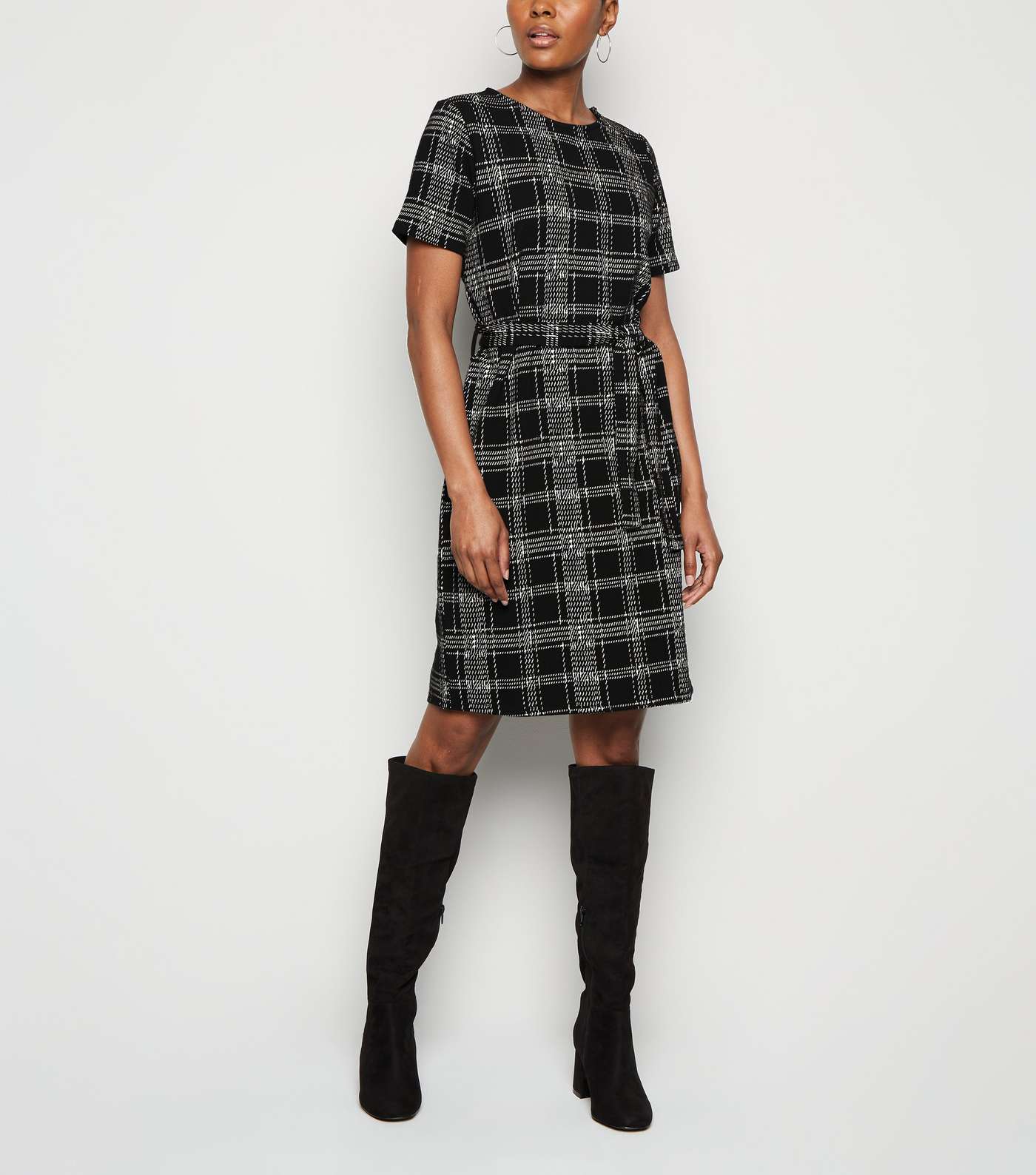 Tall Black Check Belted Tunic Dress Image 2