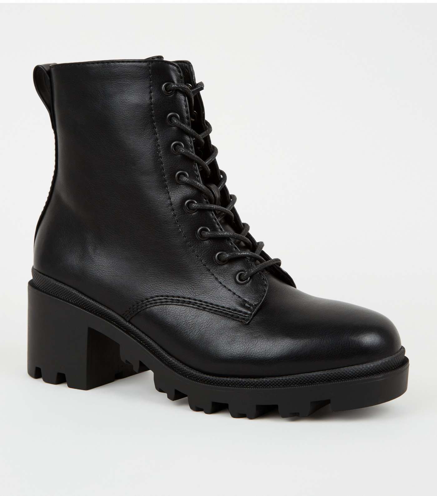 Black Chunky Cleated Lace Up Boots