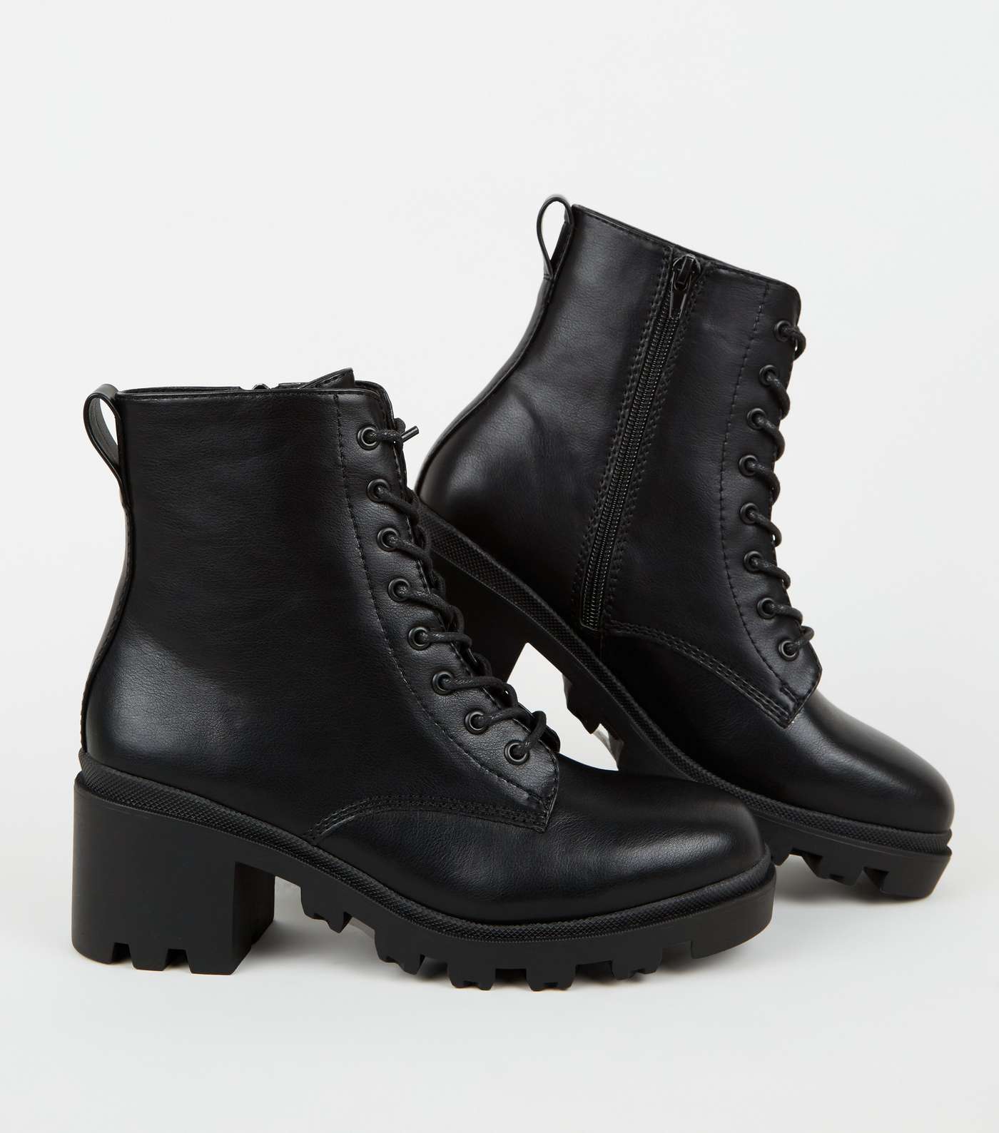Black Chunky Cleated Lace Up Boots Image 3