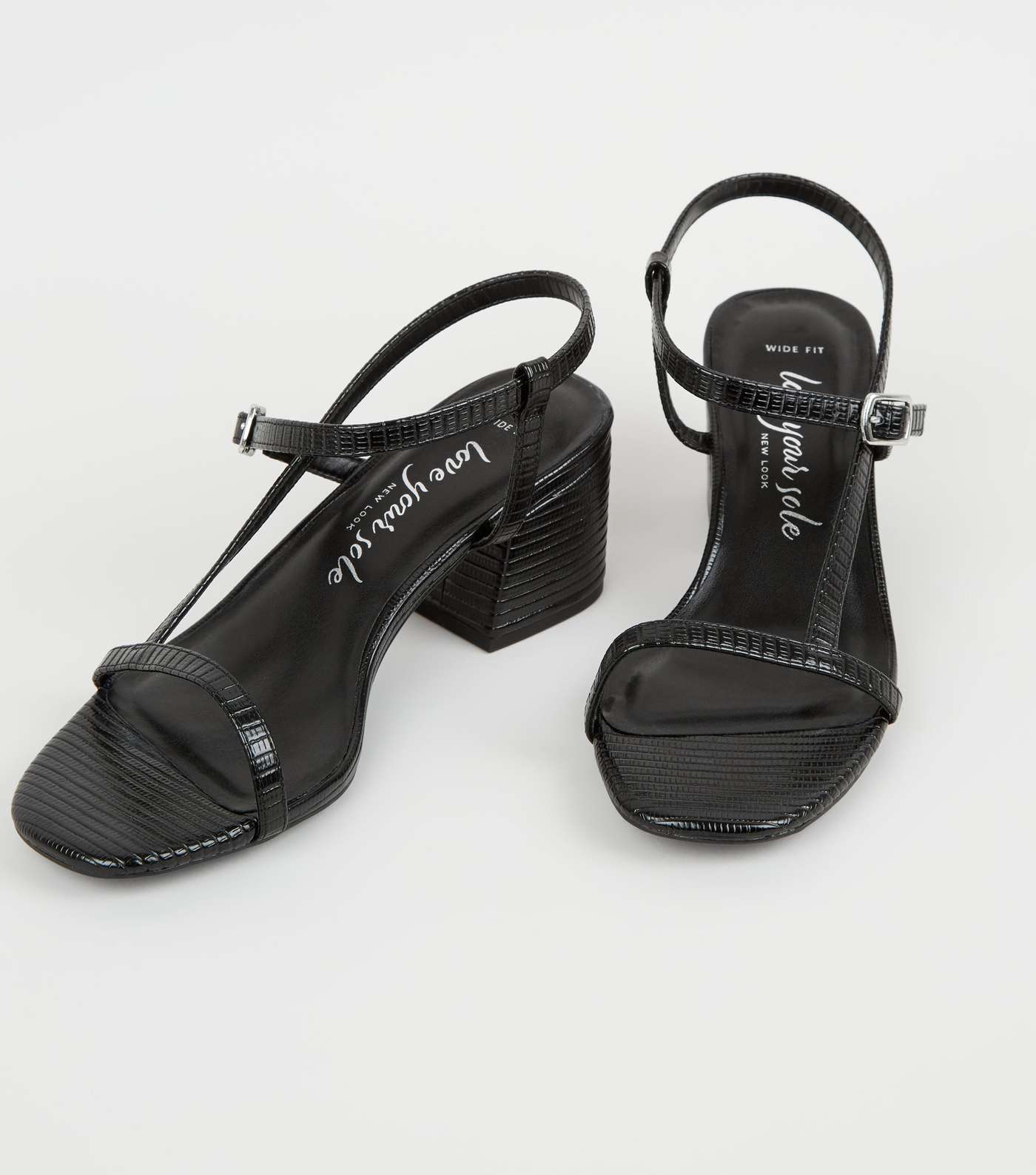 Wide Fit Black Faux Snake Asymmetric Strap Sandals Image 3