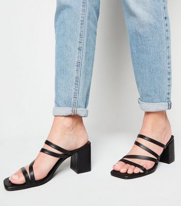strappy block heel mules