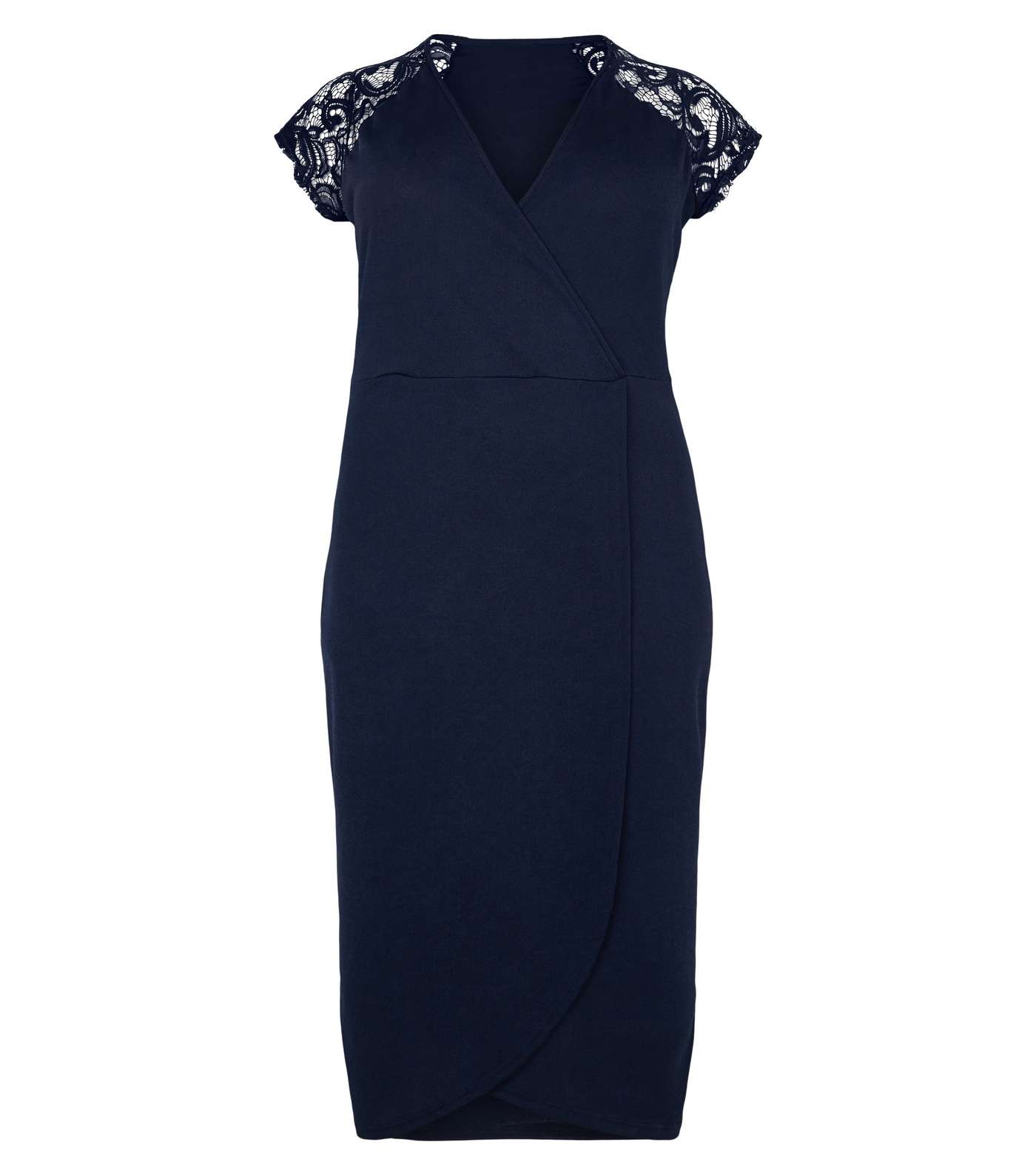 Mela Curves Navy Lace Shoulder Midi Wrap Dress Image 4