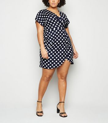navy polka dot wrap dress