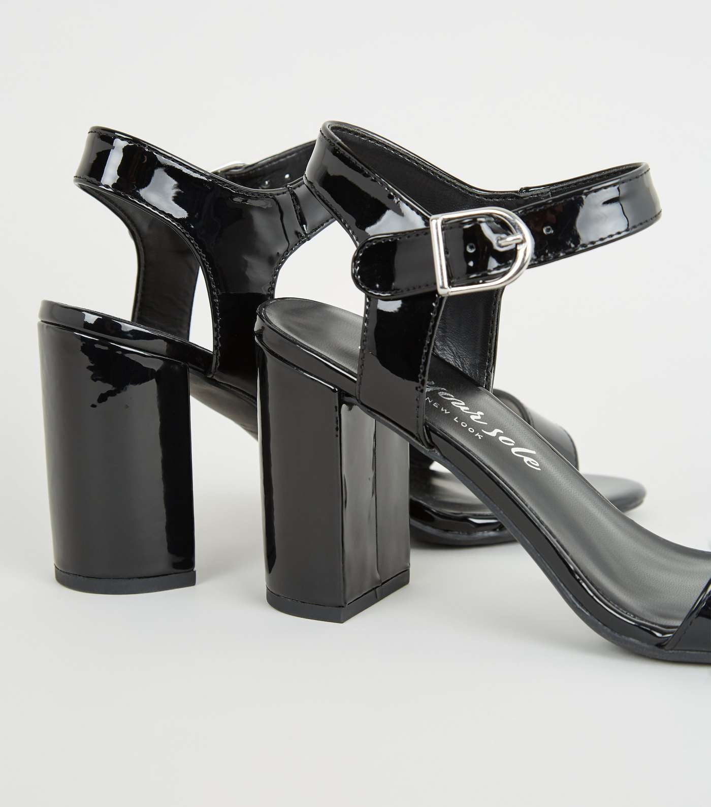 Black Patent 2 Part Block Heel Sandals Image 4
