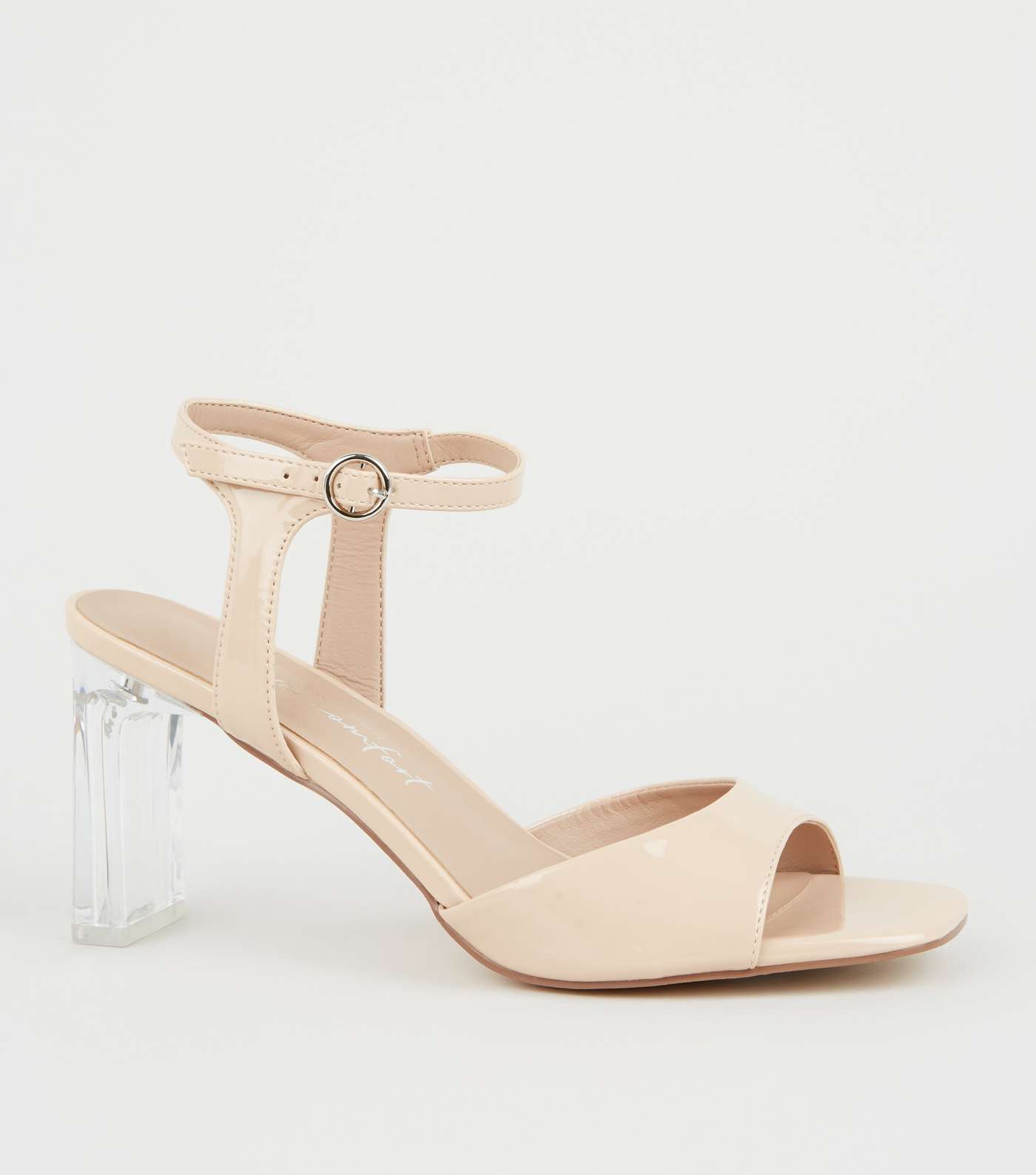 Wide Fit Cream Patent Clear Heel Sandals