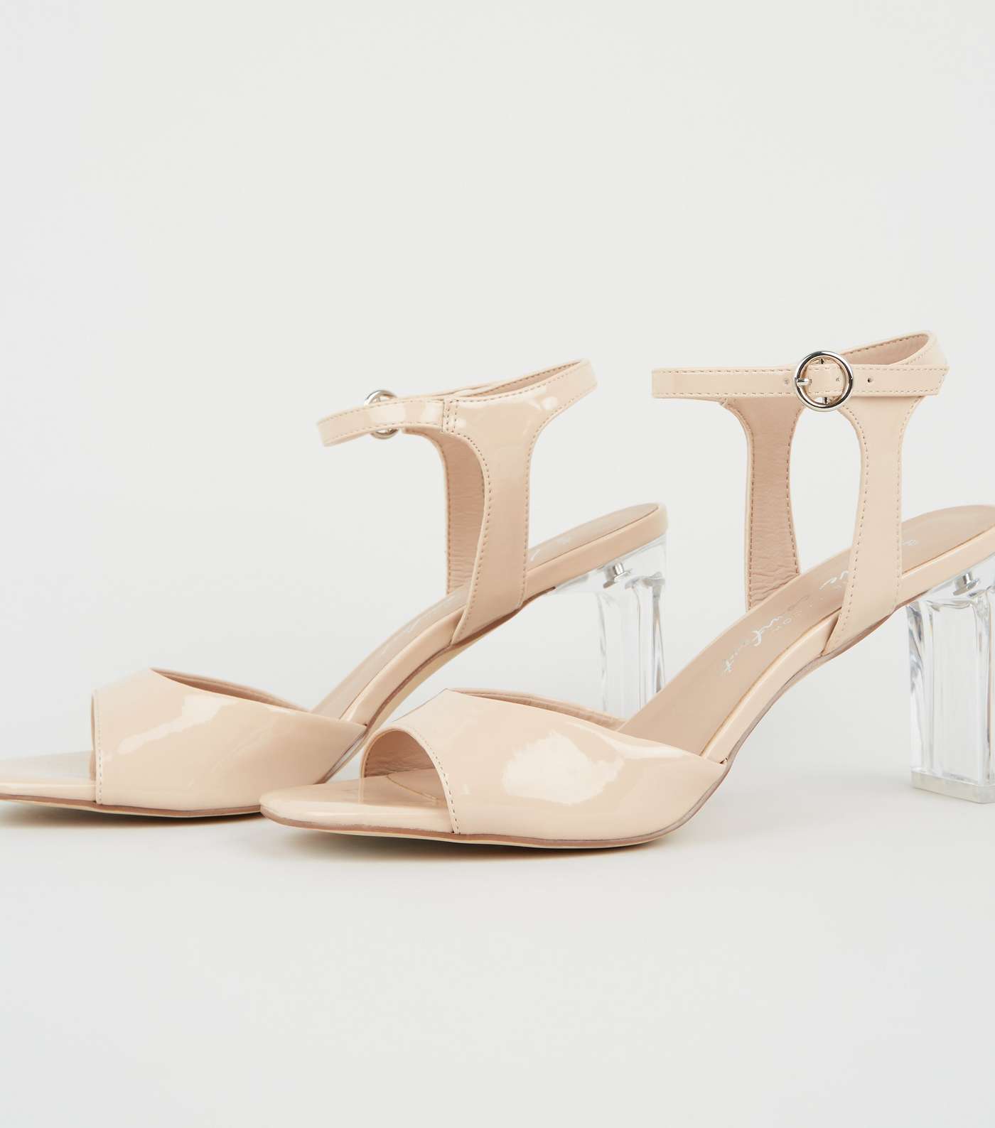 Wide Fit Cream Patent Clear Heel Sandals Image 3