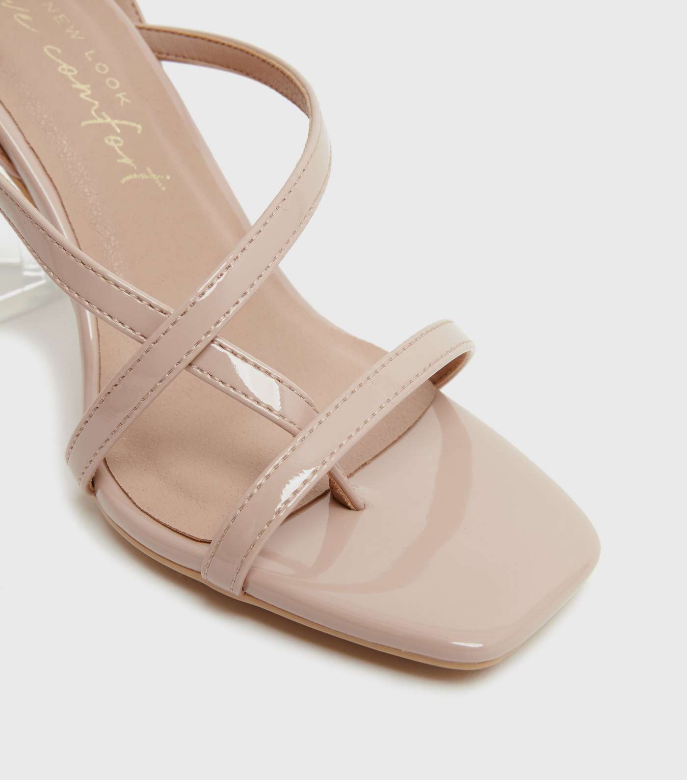 Pale Pink Leather-Look Clear Strap Block Heels Image 4