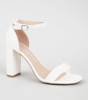 White Leather-Look 2 Part Block Heels 