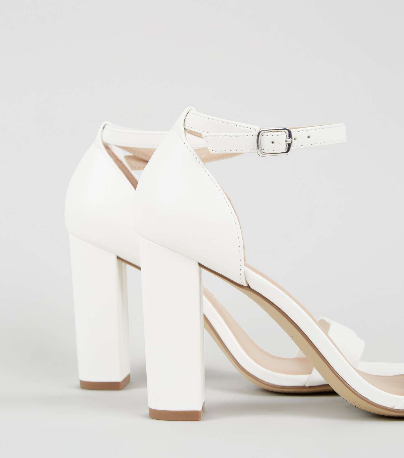 Wide Fit White Leather-Look 2 Part Block Heels Image 4