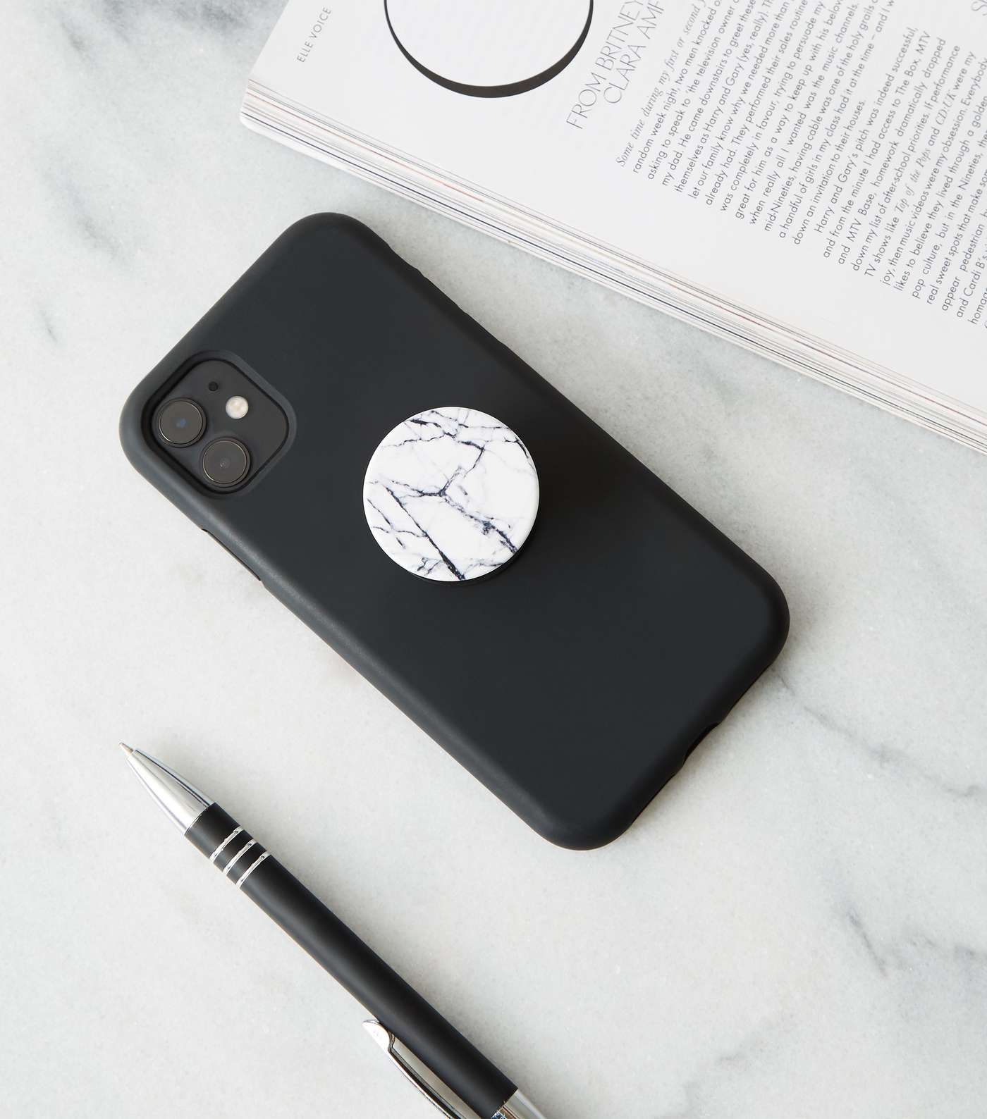 PopSockets White Marble Effect Phone Grip Stand Image 2