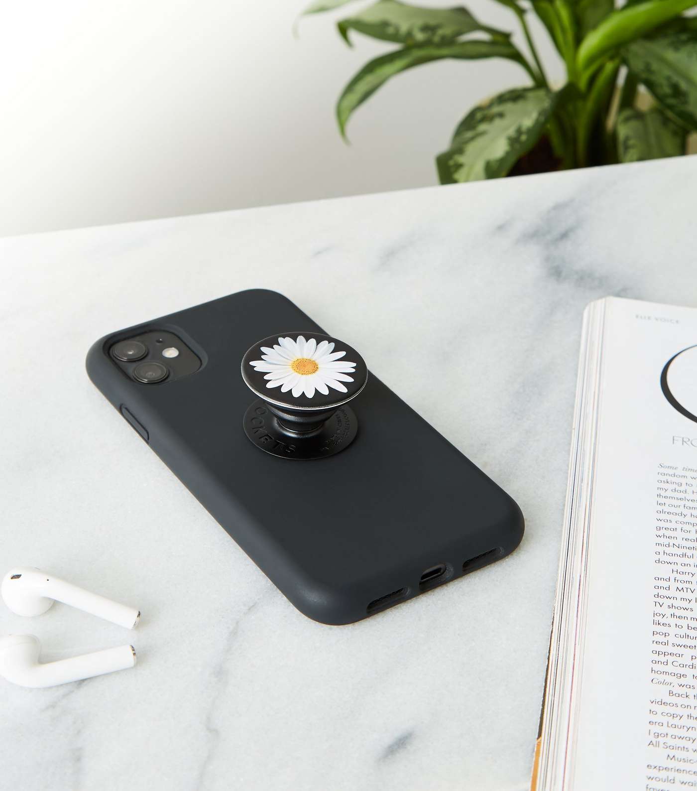 PopSockets Black Daisy Phone Grip Stand Image 2