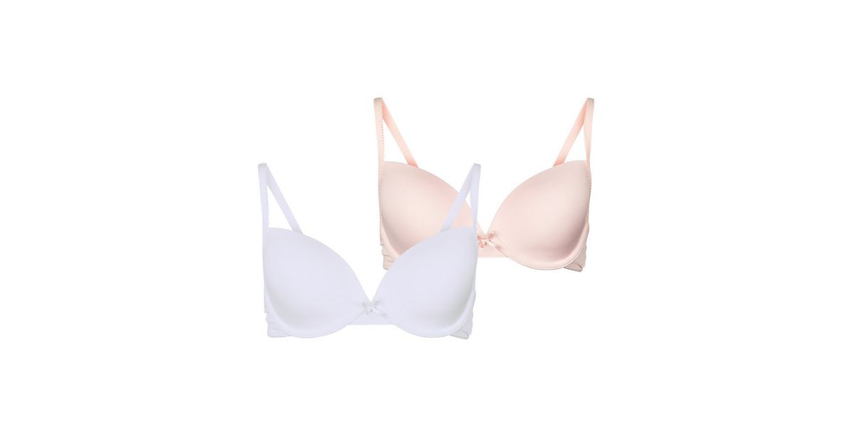 Girls 2 Pack Pale Pink and White T-Shirt Bras