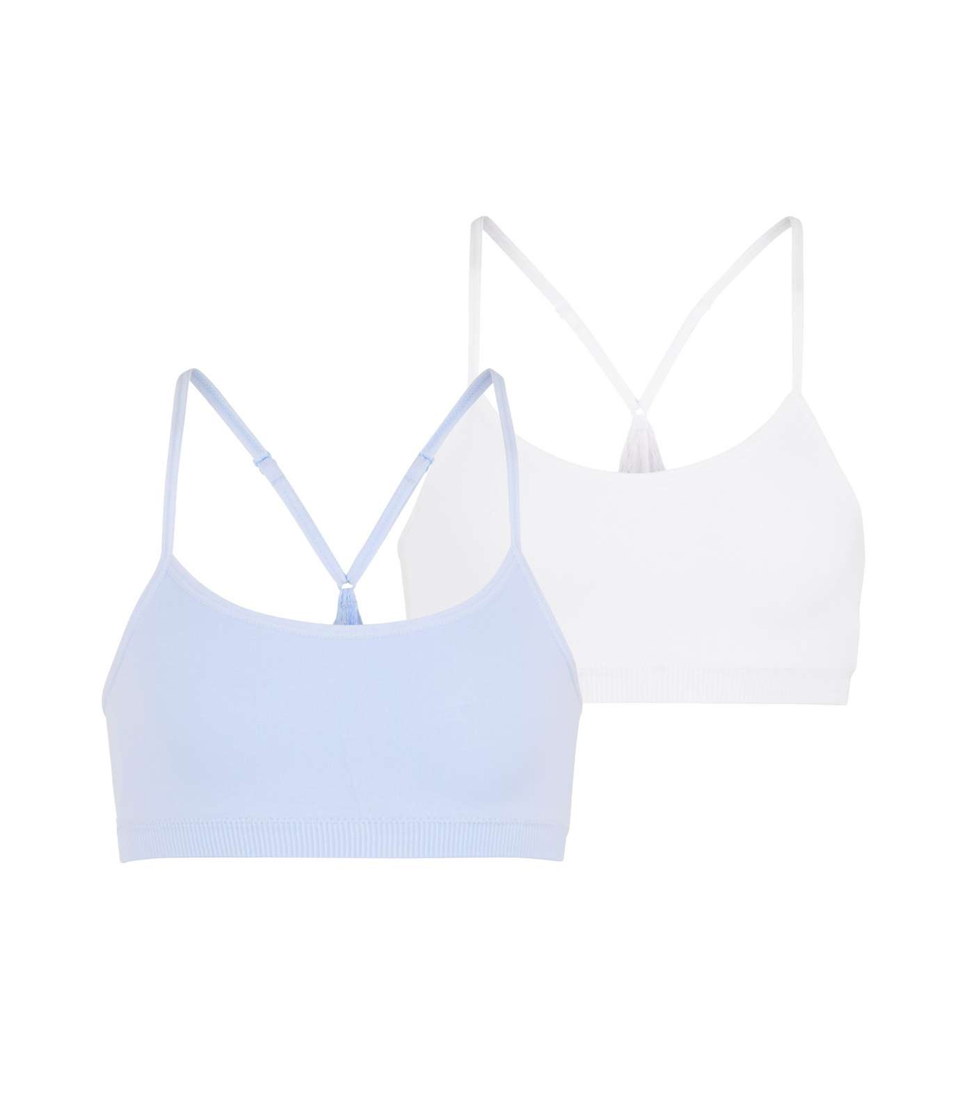 Girls 2 Pack Pale Blue and White Lace Trim Crop Tops