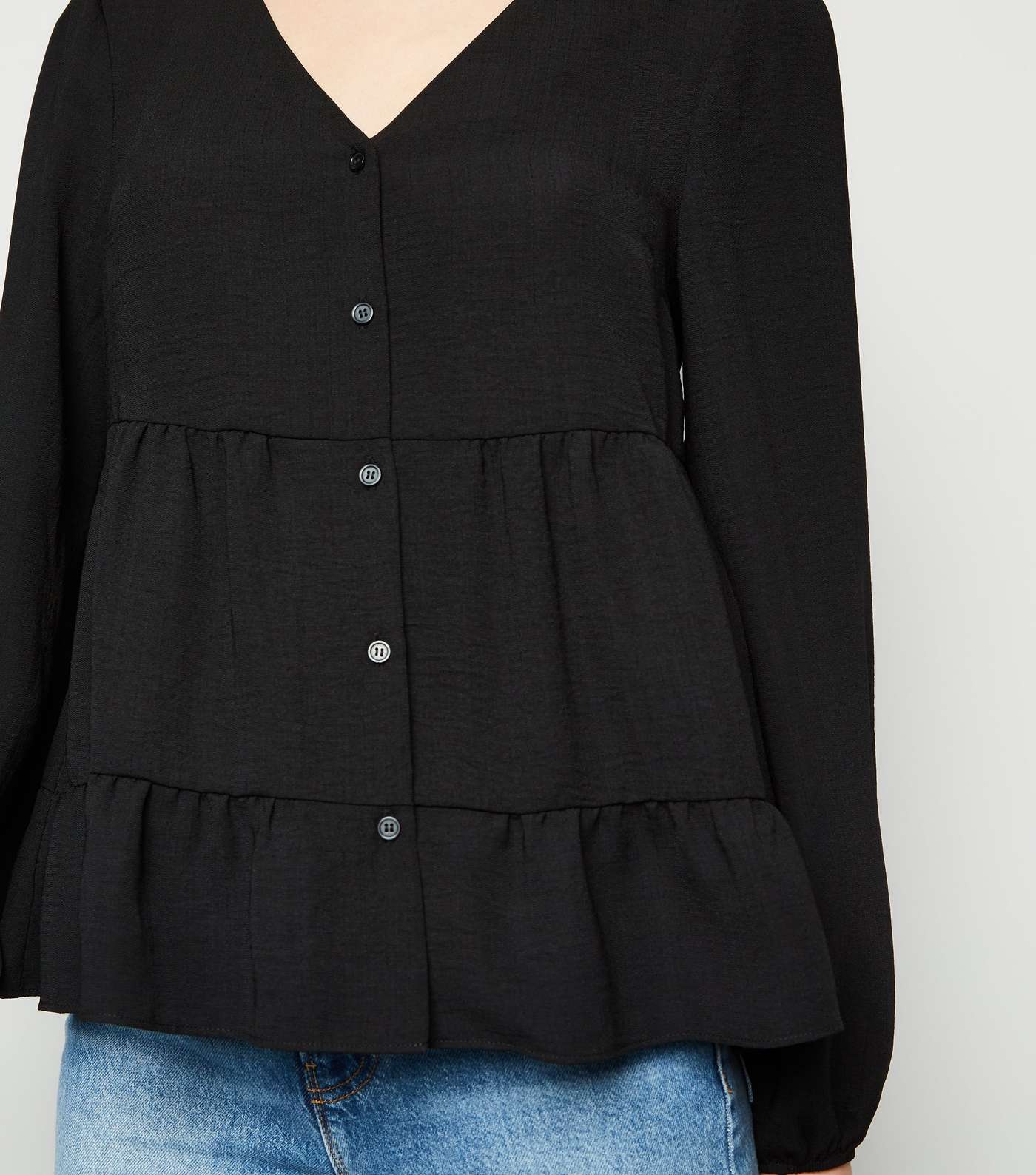 Black Tiered Button Up Long Sleeve Blouse Image 5