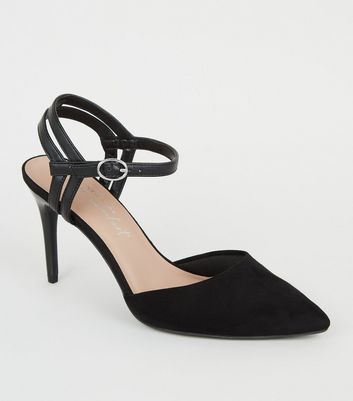 black strappy court shoes