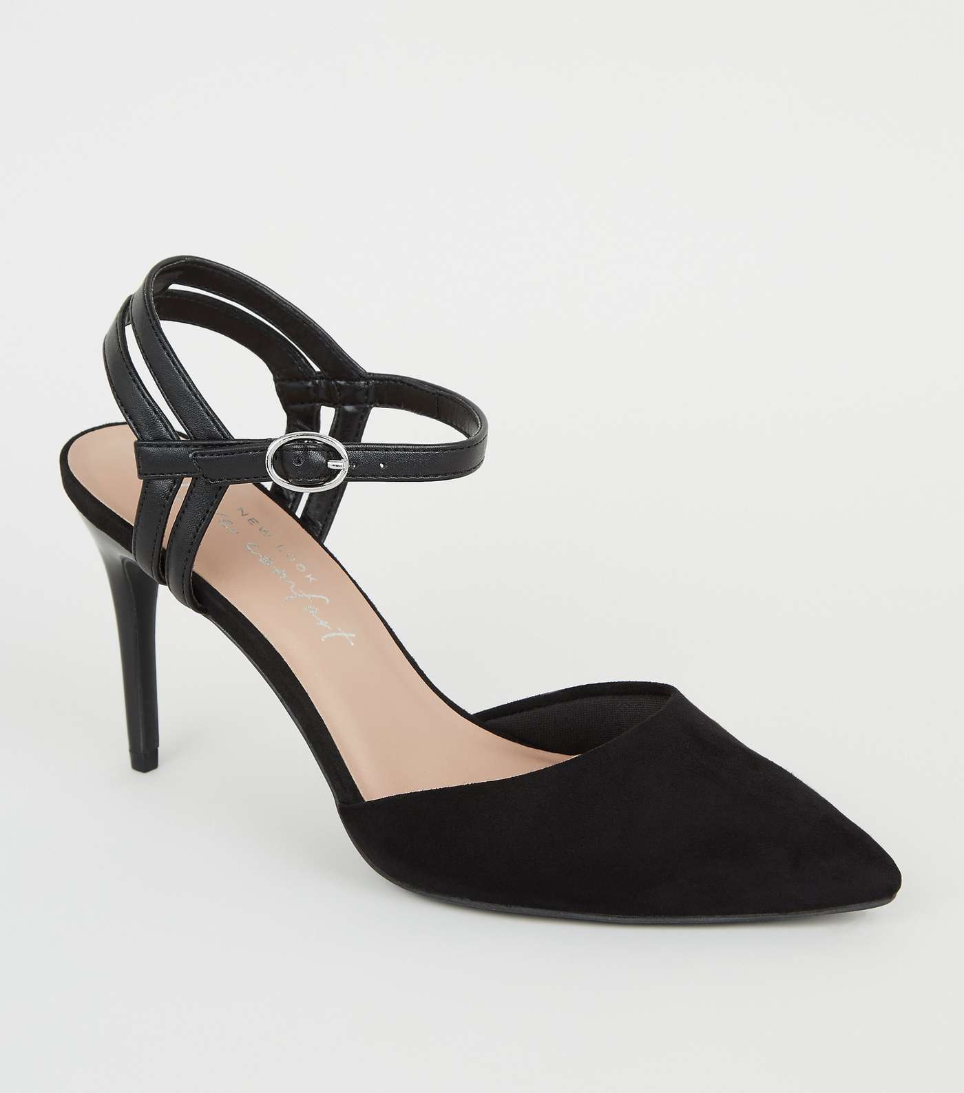 Black Suedette Strappy Pointed Court Shoes