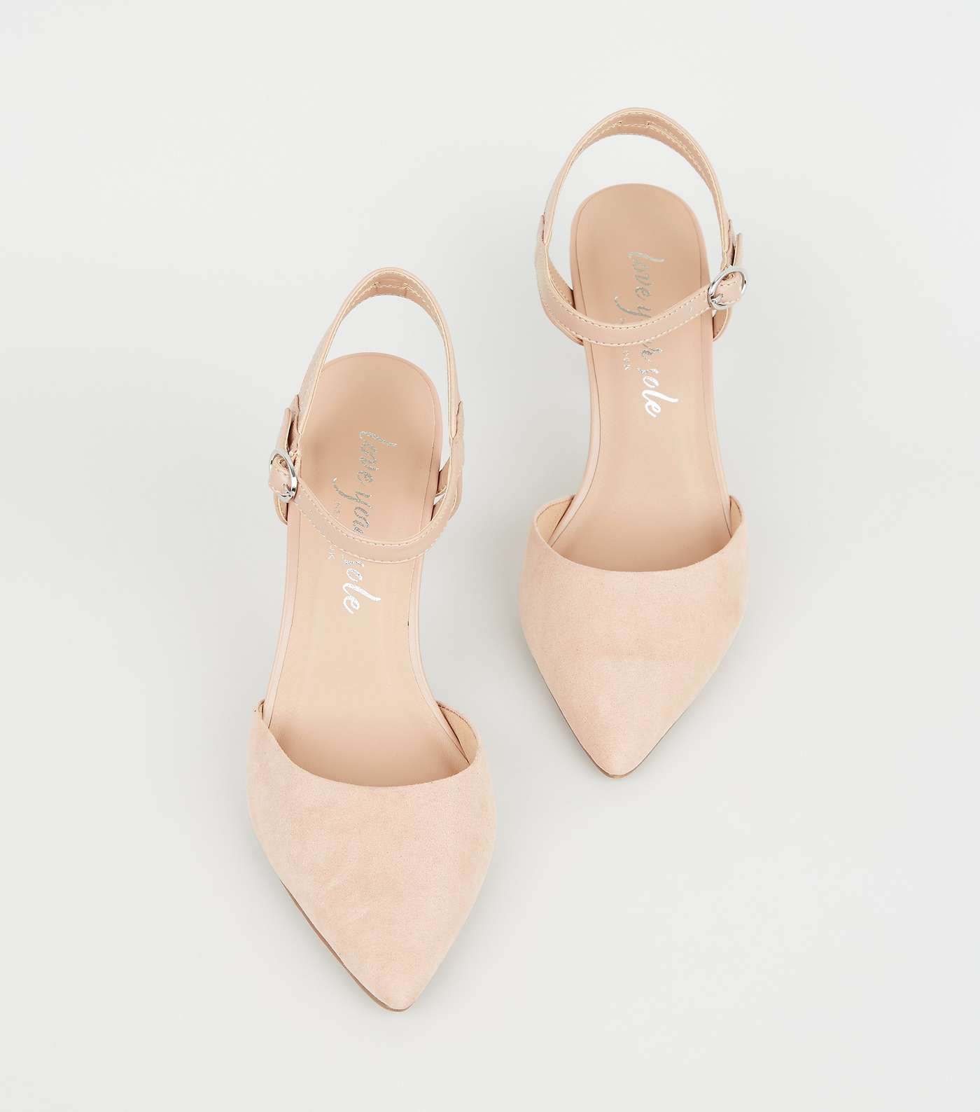 Pale Pink Suedette Strappy Pointed Court Shoes Image 3
