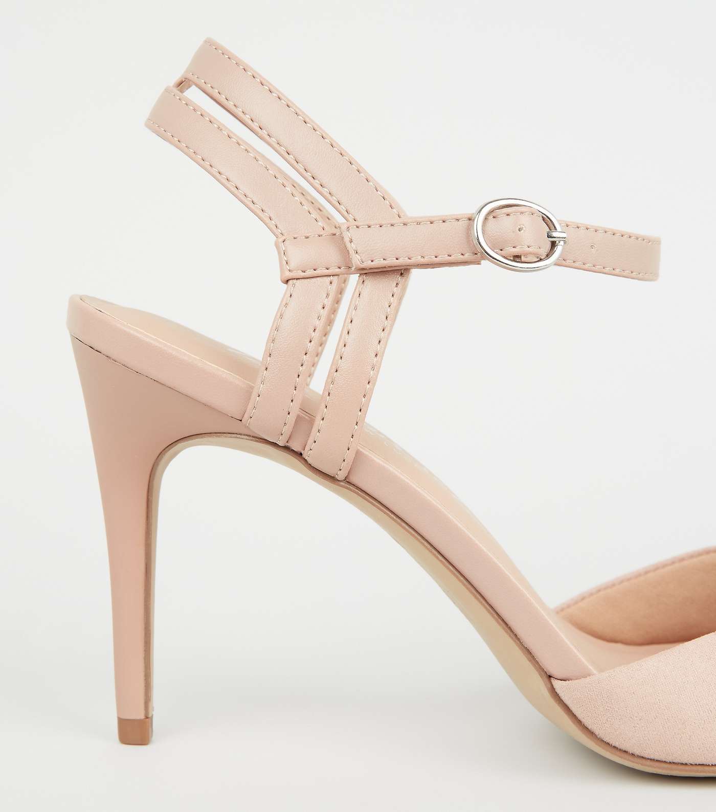 Pale Pink Suedette Strappy Pointed Court Shoes Image 4