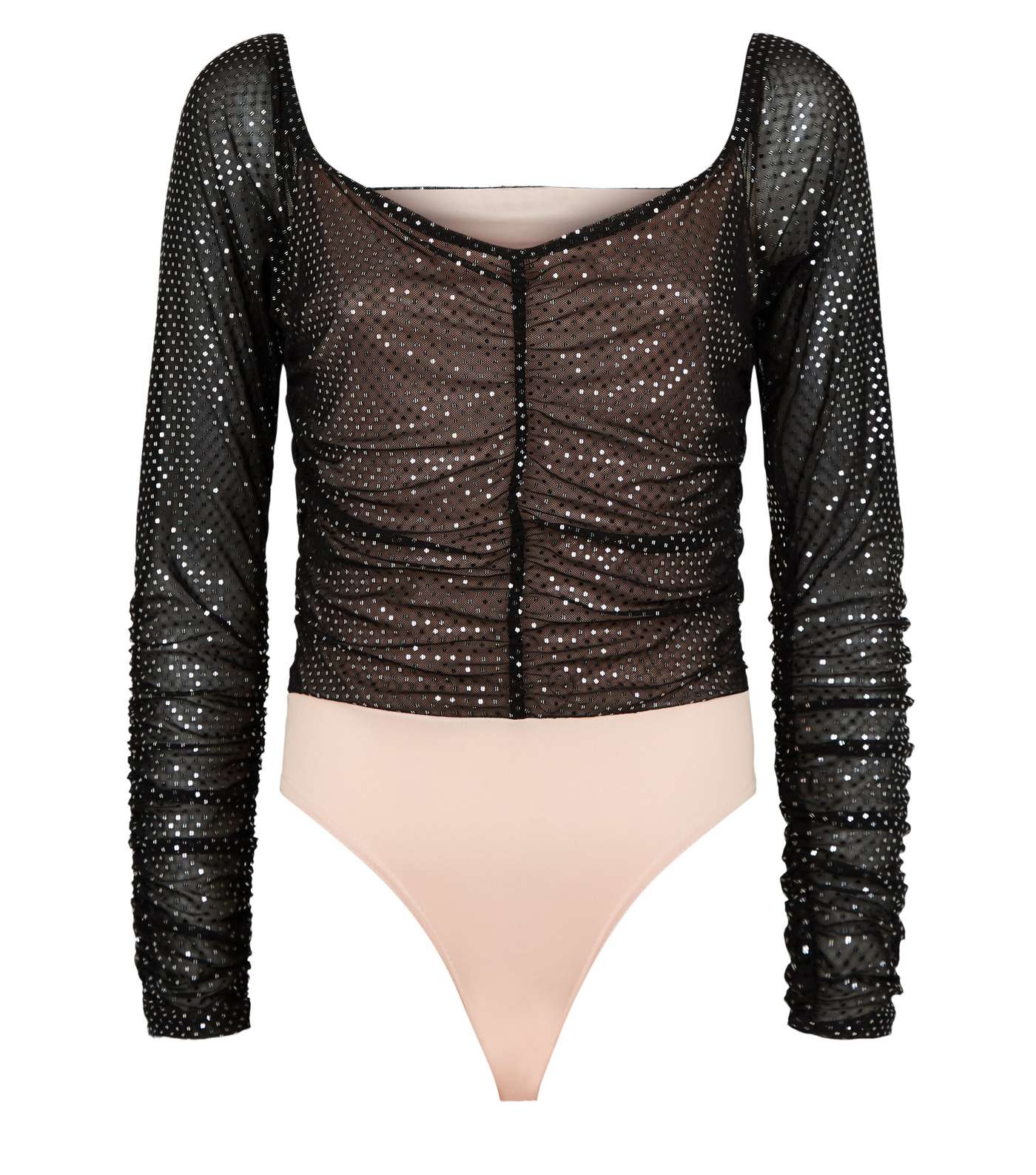 Missfiga Black Sequin Ruched Bodysuit Image 4