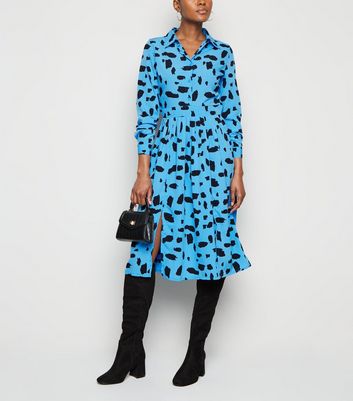 blue leopard shirt dress