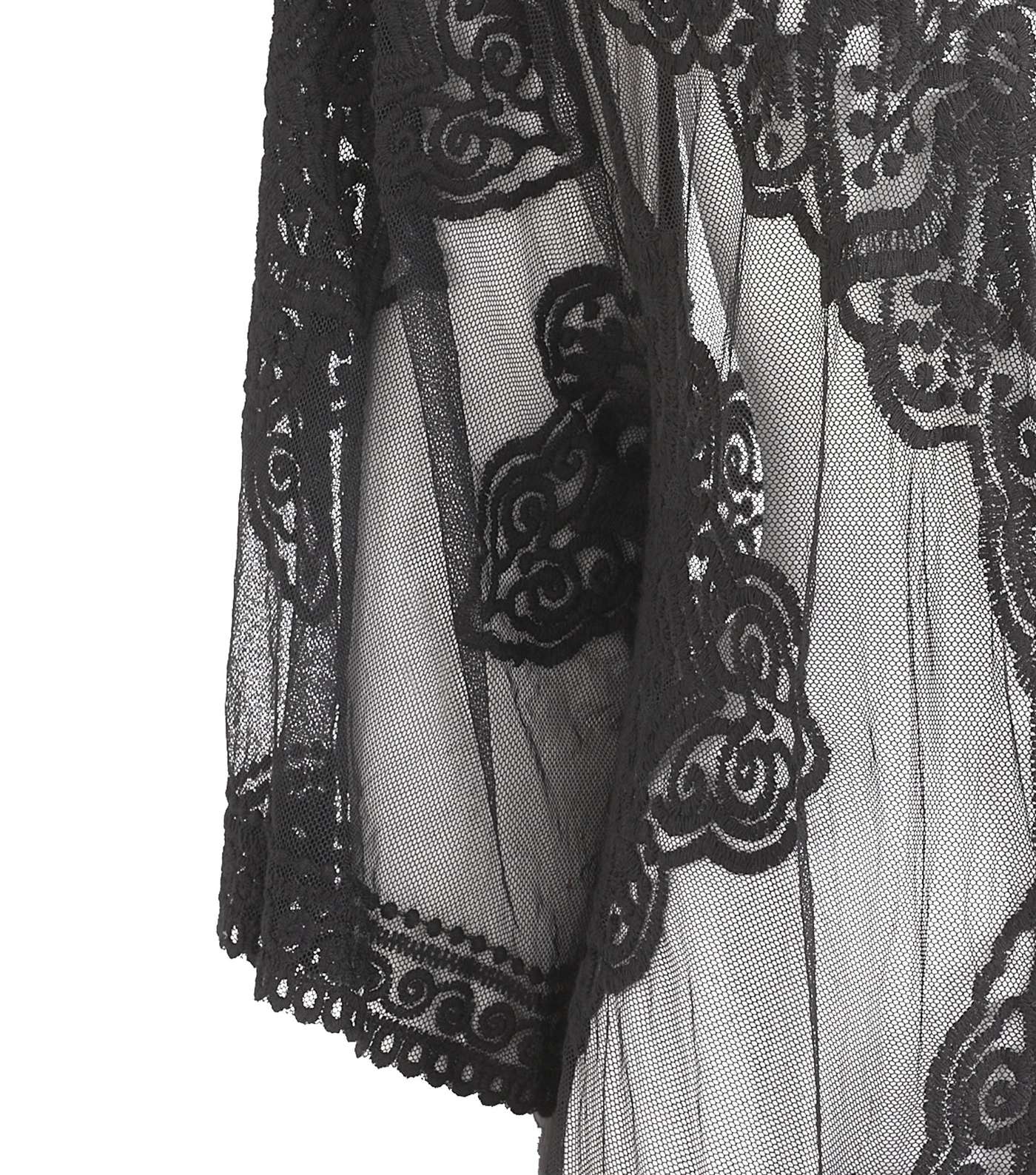 Black Mesh Crochet Long Kimono  Image 6