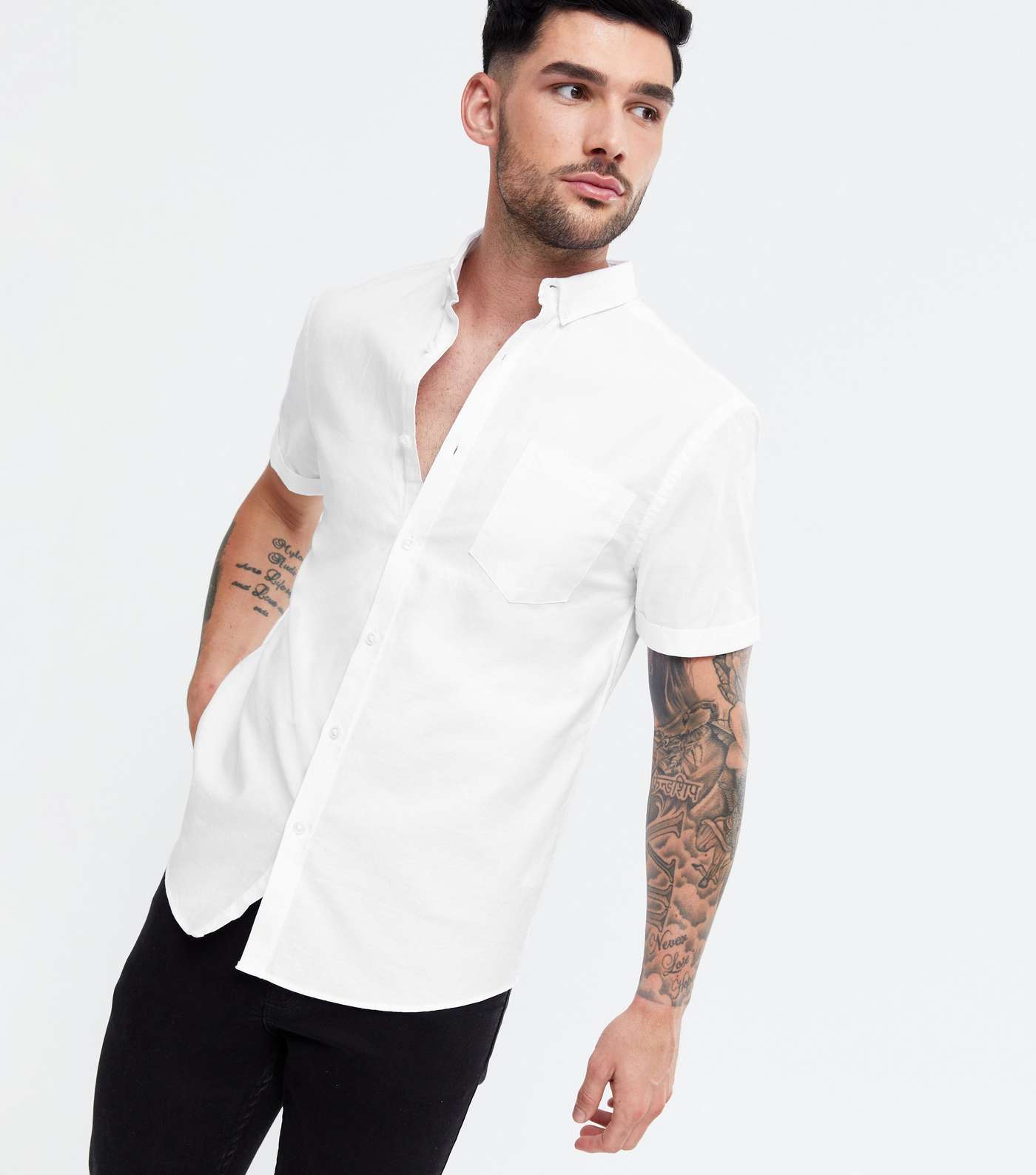 White Cotton Short Sleeve Oxford Shirt