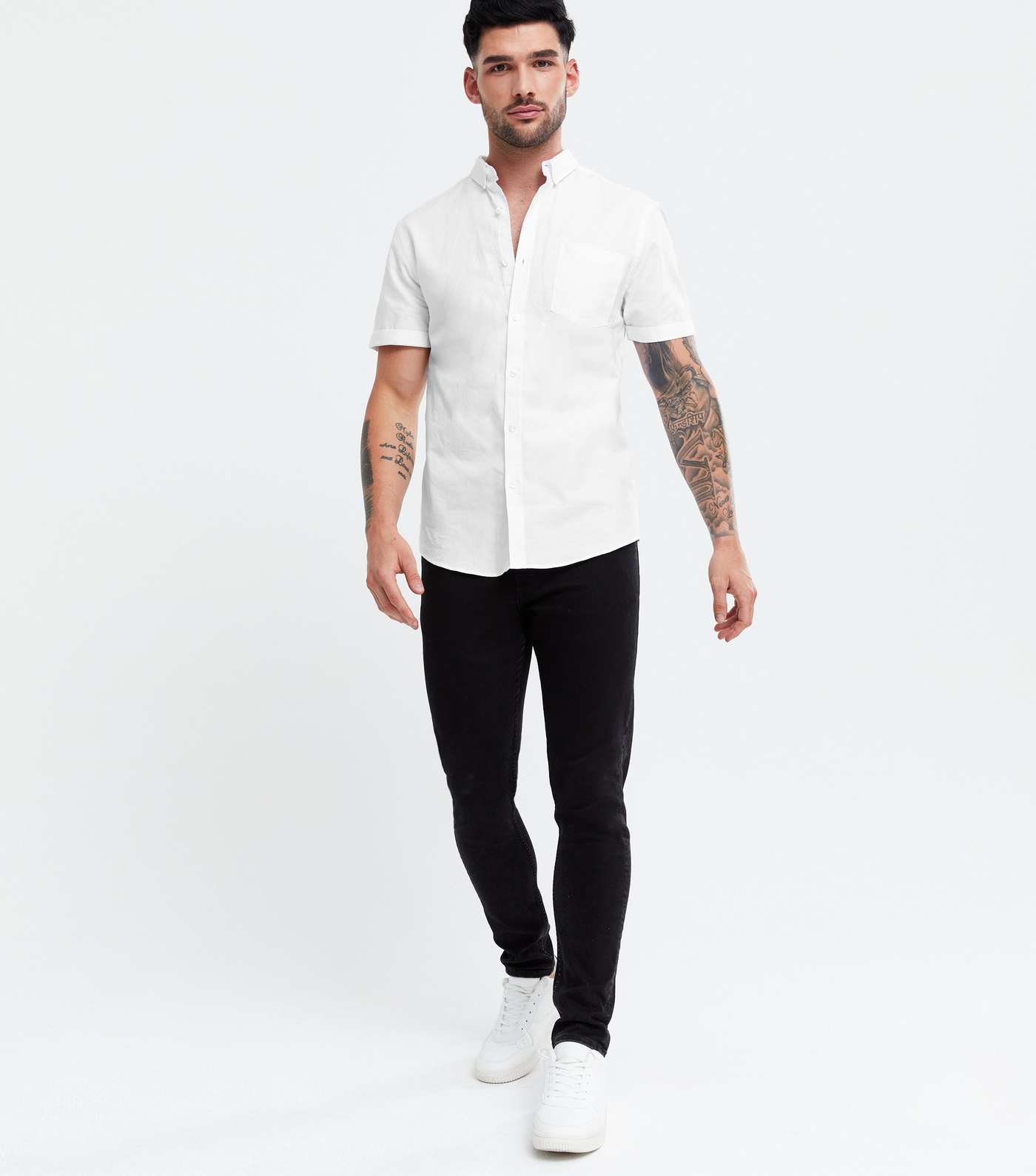 White Cotton Short Sleeve Oxford Shirt Image 2