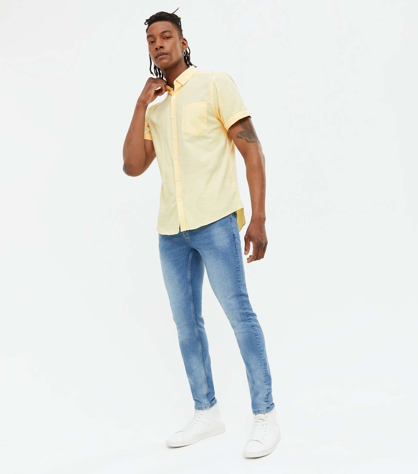 Pale Yellow Cotton Short Sleeve Oxford Shirt Image 2