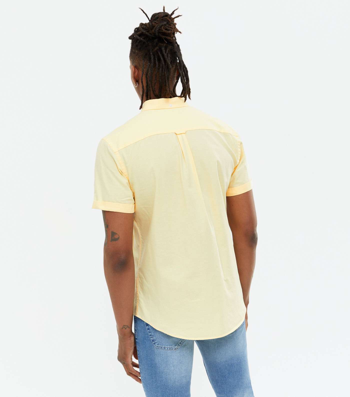 Pale Yellow Cotton Short Sleeve Oxford Shirt Image 4