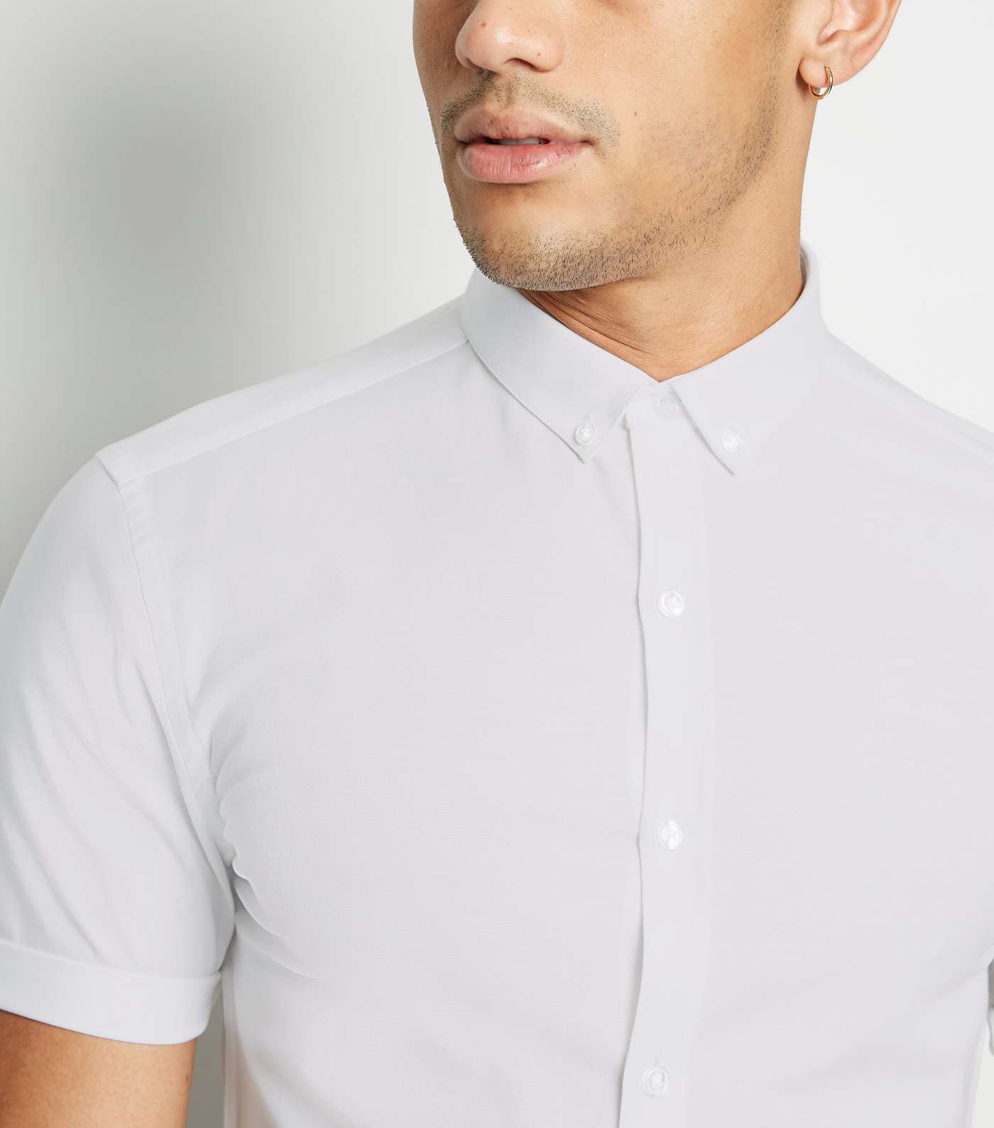 White Muscle Fit Short Sleeve Oxford Shirt Image 6