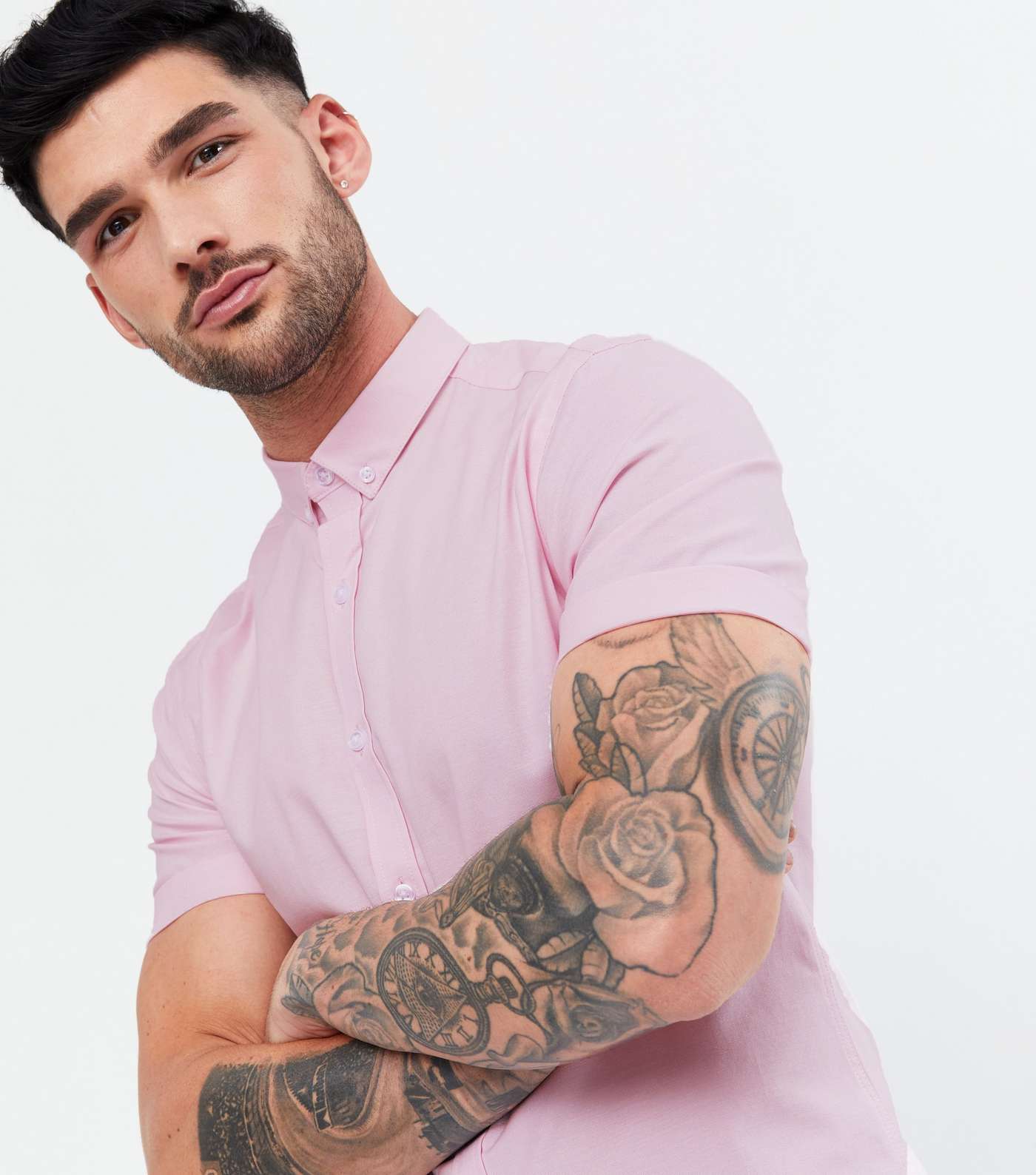 Pink Muscle Fit Short Sleeve Oxford Shirt Image 3