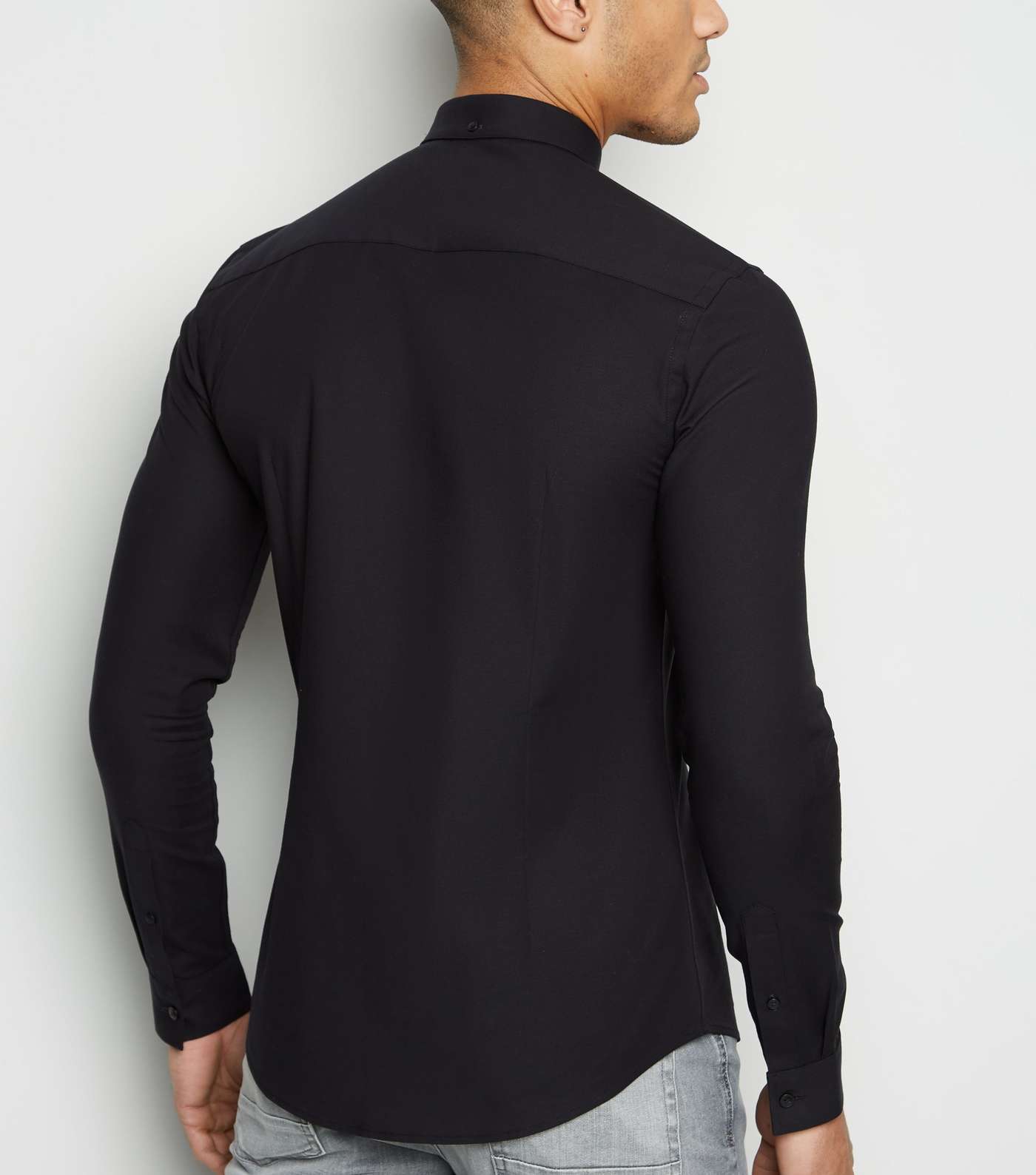 Black Muscle Fit Long Sleeve Oxford Shirt Image 3
