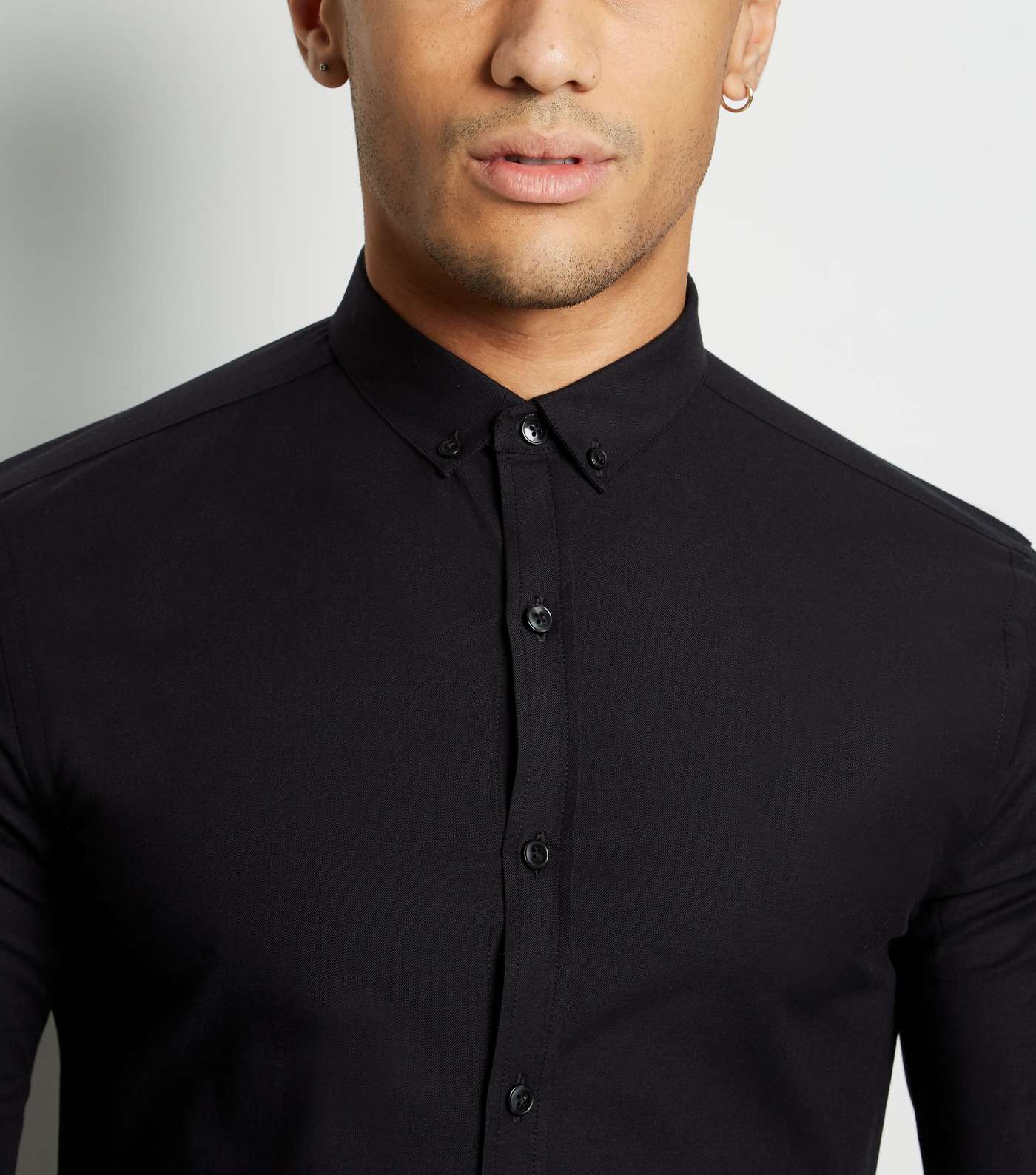 Black Muscle Fit Long Sleeve Oxford Shirt Image 5