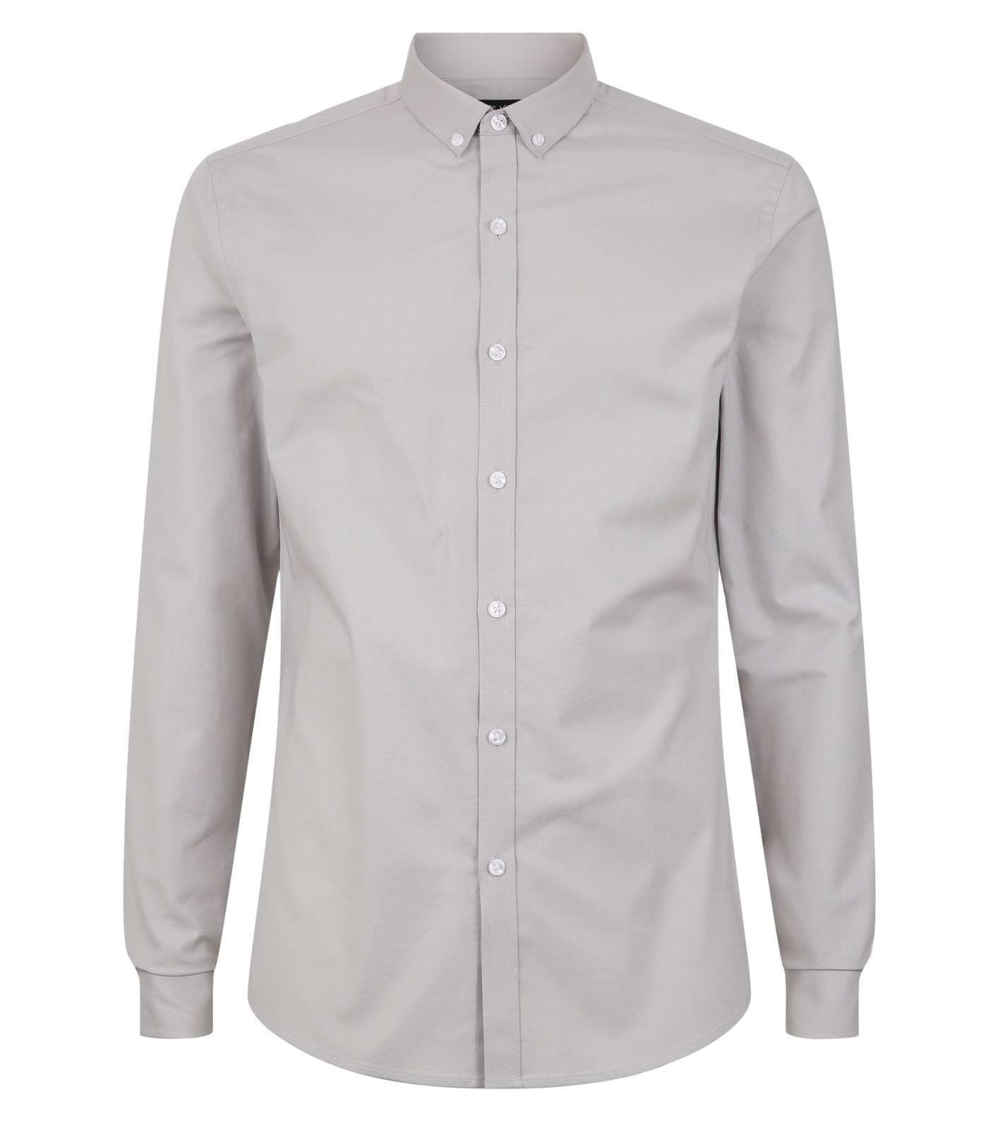 Pale Grey Muscle Fit Long Sleeve Oxford Shirt Image 4