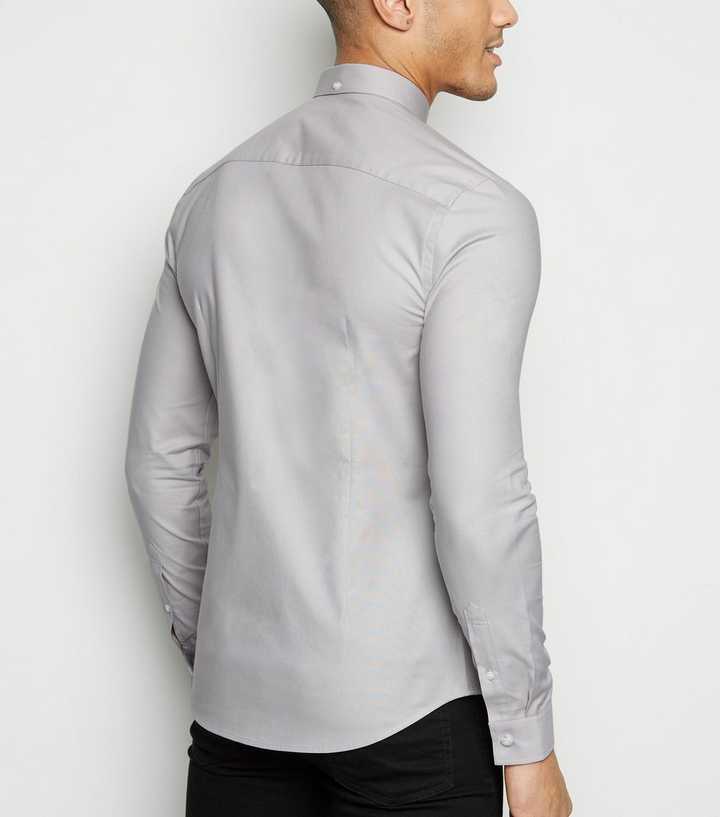 Tall Pale Grey Collared Long Sleeve Shirt