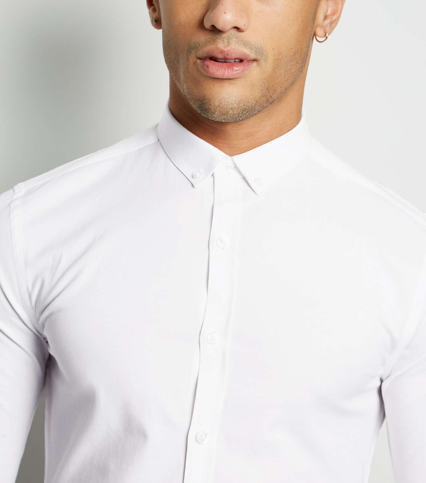 White Muscle Fit Long Sleeve Oxford Shirt Image 4