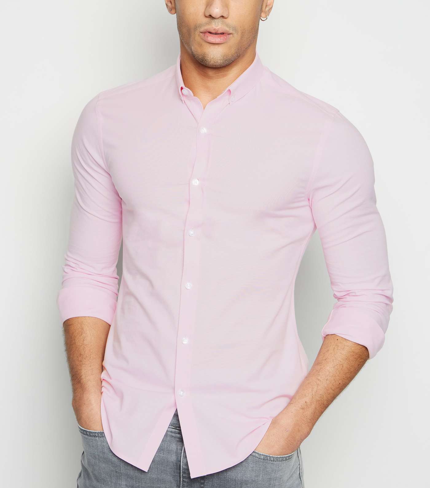Pink Muscle Fit Long Sleeve Oxford Shirt