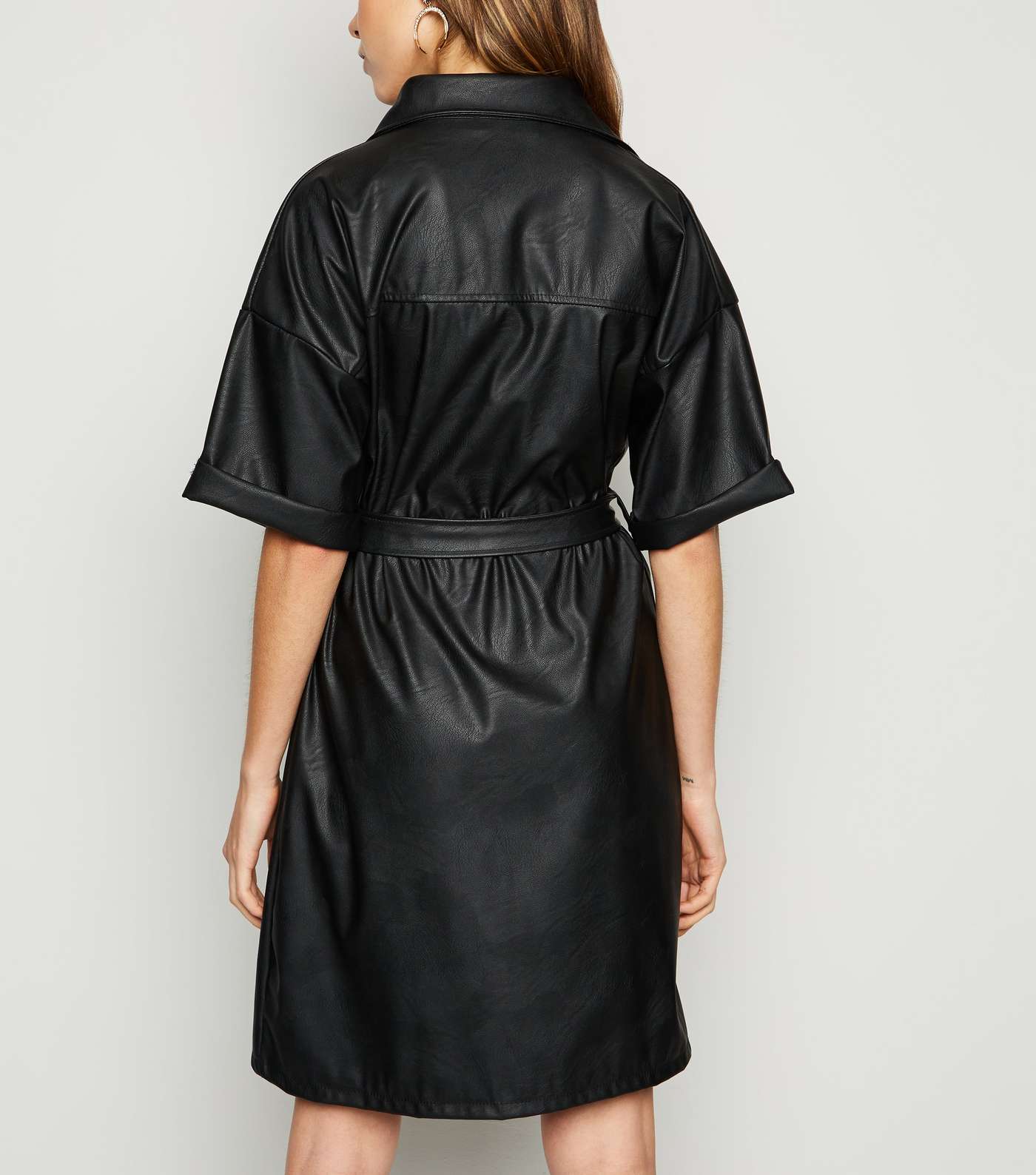 Cameo Rose Black Leather-Look Shirt Dress Image 3
