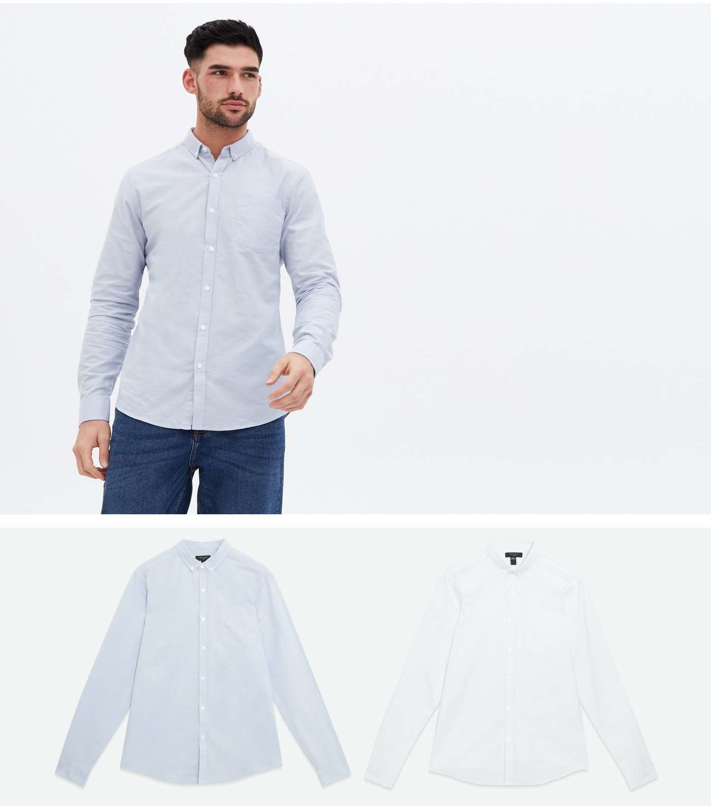 2 Pack Pale Blue and White Long Sleeve Oxford Shirts