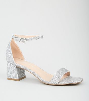 silver sparkly block heels