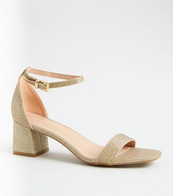 Gold Glitter 2 Part Flared Block Heels | New Look