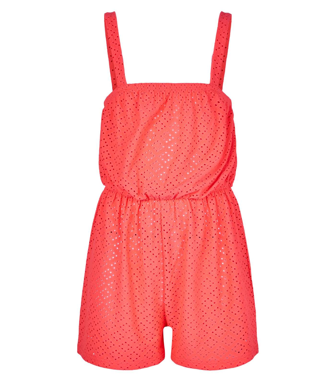 Girls Coral Neon Broderie Beach Playsuit