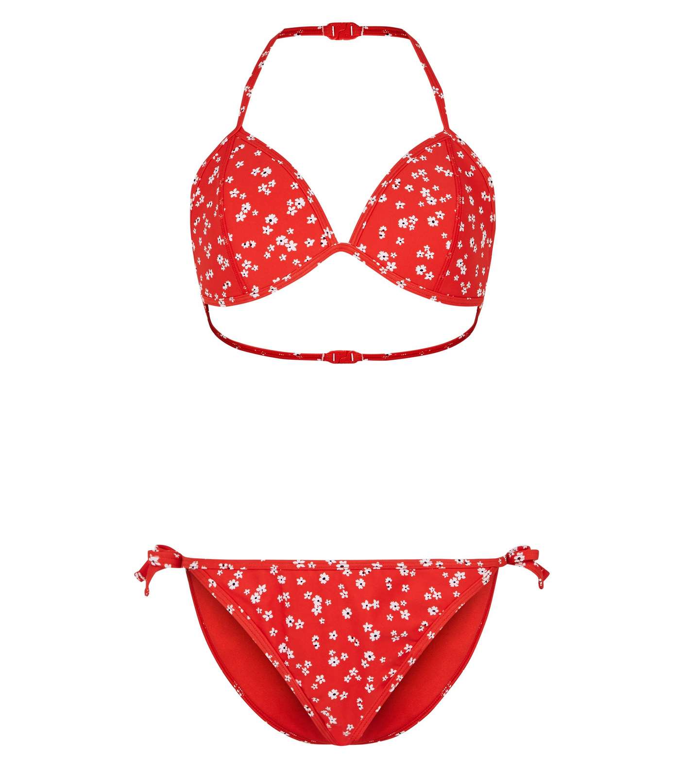 Girls Red Ditsy Floral Scuba Bikini Set