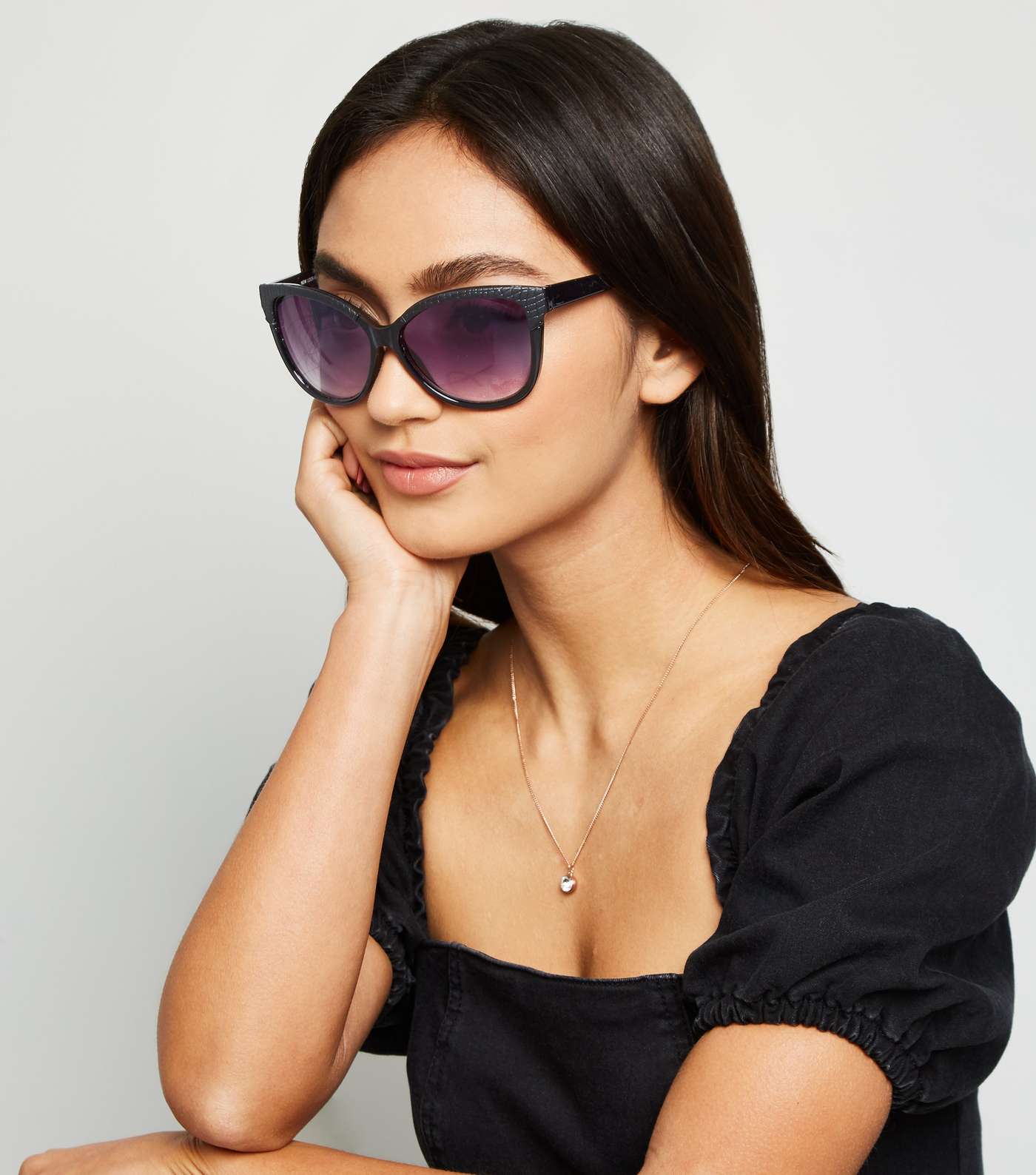 Black Faux Croc Sunglasses Image 2
