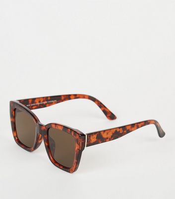 Effect Large Rectangle Sunglasses Dark Brown Tortoiseshell Effect Metal