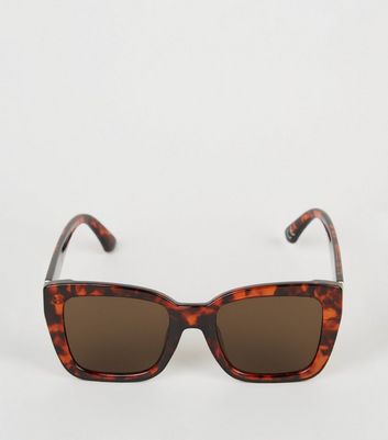 Effect Large Rectangle Sunglasses Dark Brown Tortoiseshell Effect Metal